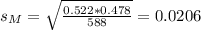 s_M = \sqrt{\frac{0.522*0.478}{588}} = 0.0206