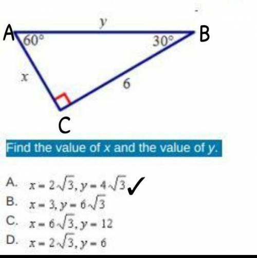 Find the value of x and the value of y. 60 30 6