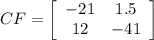 CF=\left[\begin{array}{ccc}-21&1.5\\12&-41\\\end{array}\right]