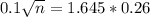 0.1\sqrt{n} = 1.645*0.26