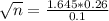 \sqrt{n} = \frac{1.645*0.26}{0.1}