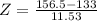 Z = \frac{156.5 - 133}{11.53}