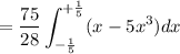 \displaystyle \:\:\:\:\:\:\:= \frac{75}{28}\int_{-\frac{1}{5}}^{+\frac{1}{5}} (x - 5x^3)dx