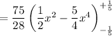 \:\:\:\:\:\:\:=\dfrac{75}{28}\left(\dfrac{1}{2}x^2 -\dfrac{5}{4}x^4 \right)_{-\frac{1}{5}}^{+\frac{1}{5}}