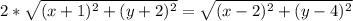 2 * \sqrt{(x +1)^2 + (y +2)^2} = \sqrt{(x - 2)^2 + (y - 4)^2}
