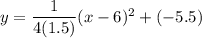 y=\dfrac{1}{4(1.5)}(x-6)^2+(-5.5)
