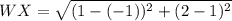 WX = \sqrt{(1 - (-1))^2 + (2 - 1)^2}