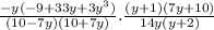 \frac{-y(-9+33y+3y^3)}{(10-7y)(10+7y)}.\frac{(y+1)(7y+10)}{14y(y+2)}