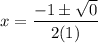 \displaystyle x=\frac{-1 \pm \sqrt{0}}{2(1)}