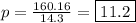 p=\frac{160.16}{14.3}=\boxed{11.2}
