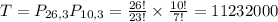T = P_{26,3}P_{10,3} = \frac{26!}{23!} \times \frac{10!}{7!} = 11232000