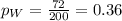 p_W = \frac{72}{200} = 0.36