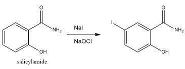 To conduct the synthesis of iodosalicylamide, Edward used 1.07 g of salicylamide (MW: 137.14 g/mol)