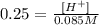 0.25=\frac{[H^+]}{0.085M} \\\\