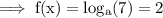 \rm\implies f(x)= log_a(7) =2
