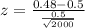 z = \frac{0.48 - 0.5}{\frac{0.5}{\sqrt{2000}}}