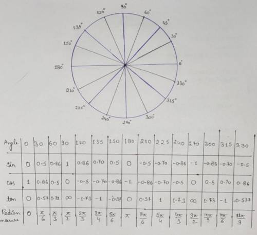 Plot each angle on the unit circle below. You will need to draw additional radius segments

○ 0, 30,
