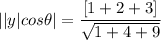 ||y|cos \theta| = \dfrac{[1+ 2+ 3 ]}{\sqrt{1+4+9}}