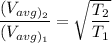 $\frac{(V_{avg)_2}}{(V_{avg)_1}} =\sqrt{\frac{T_2}{T_1}}$
