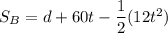S_B = d + 60 t - \dfrac{1}{2}(12t^2)