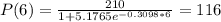 P(6) = \frac{210}{1 + 5.1765e^{-0.3098*6}} = 116