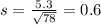 s = \frac{5.3}{\sqrt{78}} = 0.6