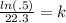 \frac{ln(.5) }{22.3} = k