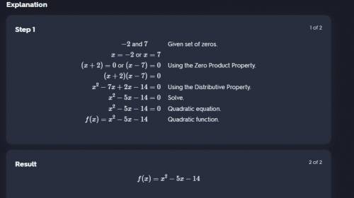 Which quadratic function has zeros of -4 and 7