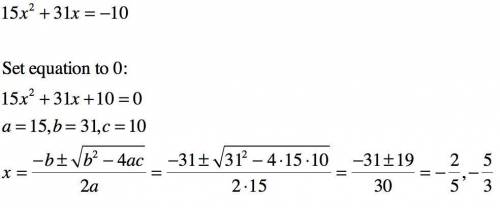 Solve equation by using the quadratic formula.