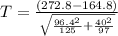 T =\frac{(272.8 - 164.8)}{\sqrt{\frac{96.4^{2}}{125} + \frac{40^{2}}{97}}}