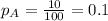 p_A = \frac{10}{100} = 0.1