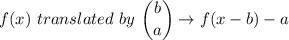 f(x) \ translated \ by\  \dbinom{b}{a} \rightarrow f(x - b) - a