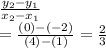 \frac{y_2-y_1}{x_2-x_1}\\=\frac{(0)-(-2)}{(4)-(1)}=\frac{2}{3}