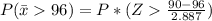 P(\=x 96 )=P*(Z\frac{90-96}{2.887})