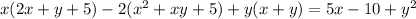 x(2x+y+5) - 2(x\²+xy+5) + y(x + y) = 5x -10  + y\²