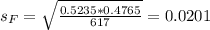 s_F = \sqrt{\frac{0.5235*0.4765}{617}} = 0.0201