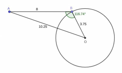 Is segment AB tangent to circle O shown in the diagram, for AB = 8, OB = 3.75, and AO = 10.25. Expla