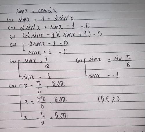 Giải phương trình lượng giác cơ bản sinx=cos2x