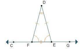 Triangle DEF is an isosceles, so AngleDEF Is-congruent-toAngleDFE. A horizontal line has points C, F