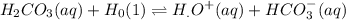 $H_2CO_3(aq) + H_0(1) \rightleftharpoons H_.O^+(aq) + HCO_3^-(aq)$