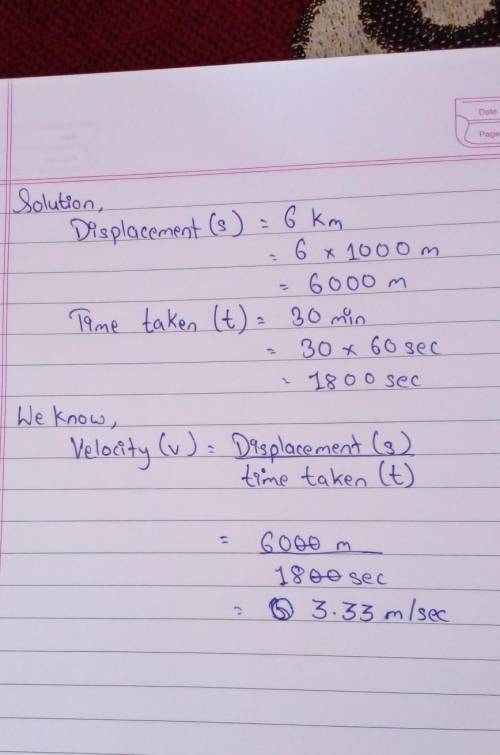 If a body travels 6km in 30 minutes in a fixed direction, calculate it's velocity.

Plz show me the