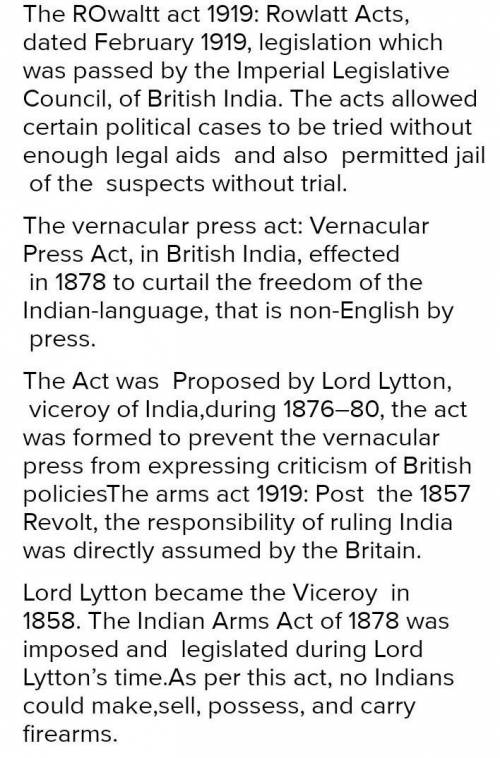 Explain any 3 oppressive policies formed by the British to suppress Indians.​