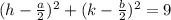 (h-\frac{a}{2})^{2} +(k-\frac{b}{2})^{2} =9