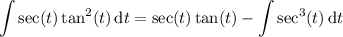 \displaystyle\int\sec(t)\tan^2(t)\,\mathrm dt = \sec(t)\tan(t) - \int\sec^3(t)\,\mathrm dt