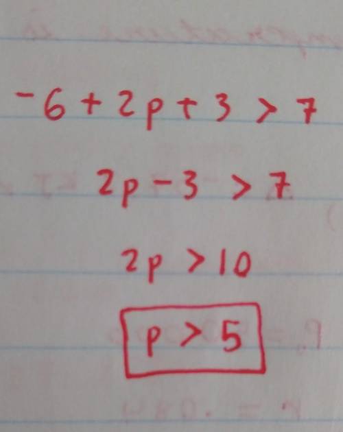 What is the solution to the inequality -6+|2p+3| > 7
