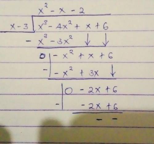 Divide p(x)=x^3-4x^2+x+6 by (x-3). Find the remainder and the quotient.