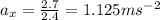 a_{x}=\frac{2.7}{2.4}=1.125  ms^{-2}