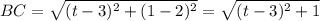 BC=\sqrt{(t-3)^2+(1-2)^2}=\sqrt{(t-3)^2+1}