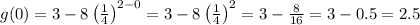 g(0) = 3 - 8\left(\frac{1}{4}\right)^{2-0} = 3 - 8\left(\frac{1}{4}\right)^{2} = 3 - \frac{8}{16} = 3 - 0.5 = 2.5