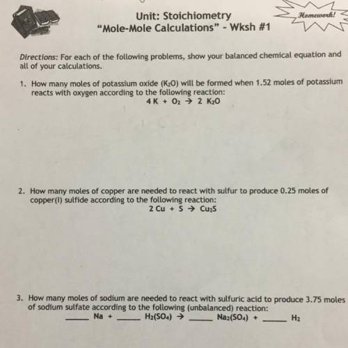 Please help 1,2,3 show all work thanks  Chemistry  Stoichiometry